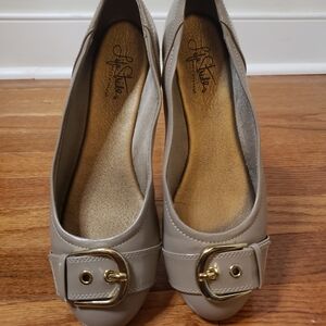 Life Stride Tan Flats with Decorative Buckle